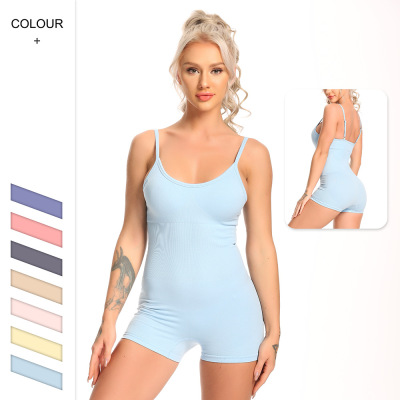 欧美跨境亚马逊运动健身修身纯色吸湿排汗锦纶无缝瑜伽裤连体裤