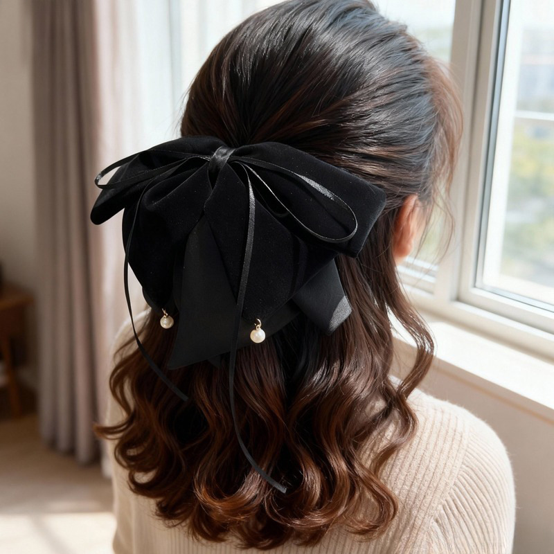 262 черная бархатная заколка для хвоста