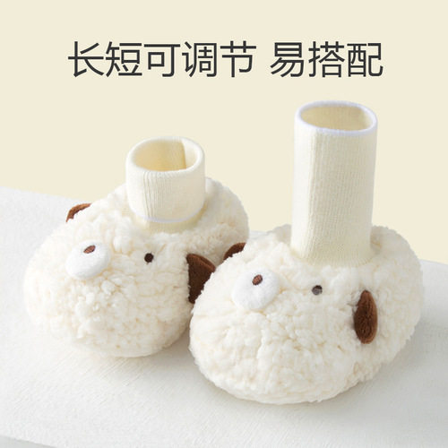 Autumn and winter thickened newborn baby shoes 0-1 year old baby cotton shoes anti-falling soft sole learning shoes and socks warm plus velvet footmuffs