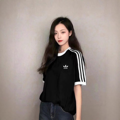 クローバークラシック刺繍ロゴ丸首半袖上着夏半袖tシャツ女性運動純綿プルオーバー