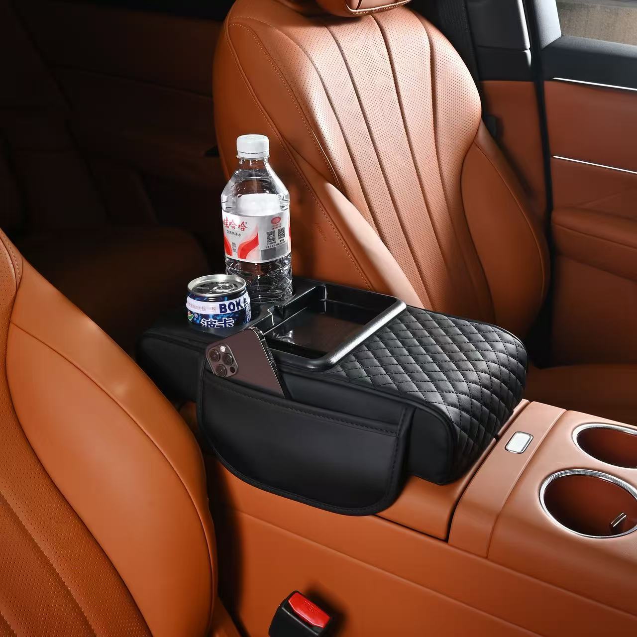 New Wireless Charging Car Armrest Box Pad, Multifunctional Storage and Heightening Pad, Integrated with Mobile Phone Holder for Car Use