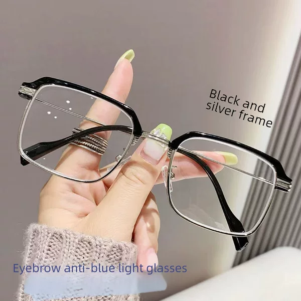 Trendy Prescription Glasses, Blue Light Blocking Glasses, Non-Prescription Glasses, Half-Frame, for Tech-Savvy Men, Stylish Bad Boy Style, for Large Faces, Cool and Handsome Prescription Glasses