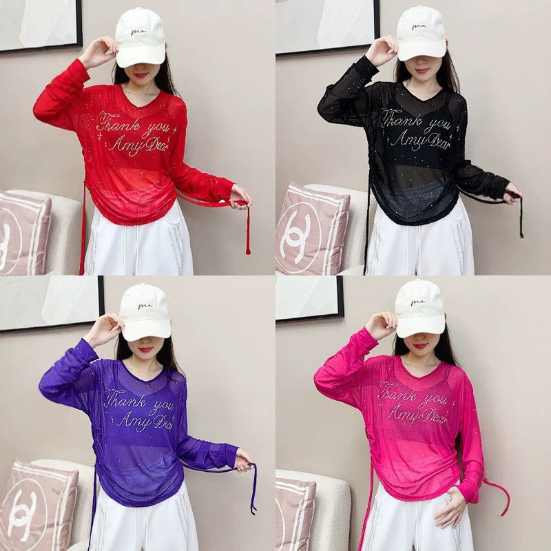 High-Quality Ice-Feel Mesh Summer New Style Sequined Loose Versatile Sun-Protective Dance Top High-Quality Ice-Feel Mesh Summer New Style Sequined Loose Versatile Sun-Protective Dance Top
