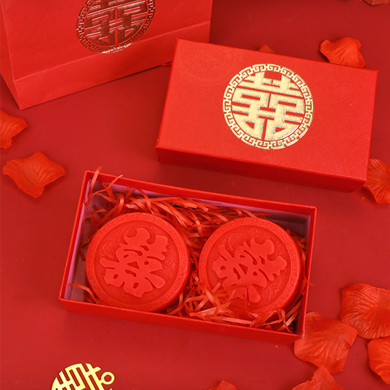 Double Happiness Soap Box Creative Wedding Souvenir Red Wedding Soap Celebrating Marriage 