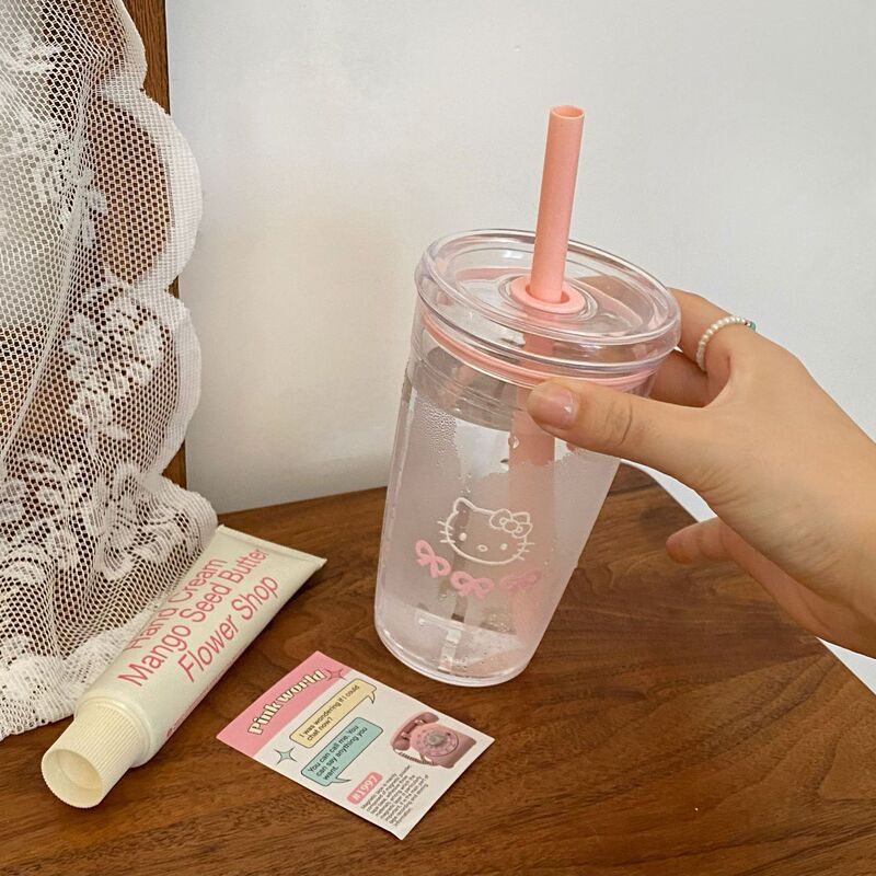 可爱卡通猫咪吸管水杯女生高颜值夏日喝水杯大容量桌面果汁咖啡杯|undefined
