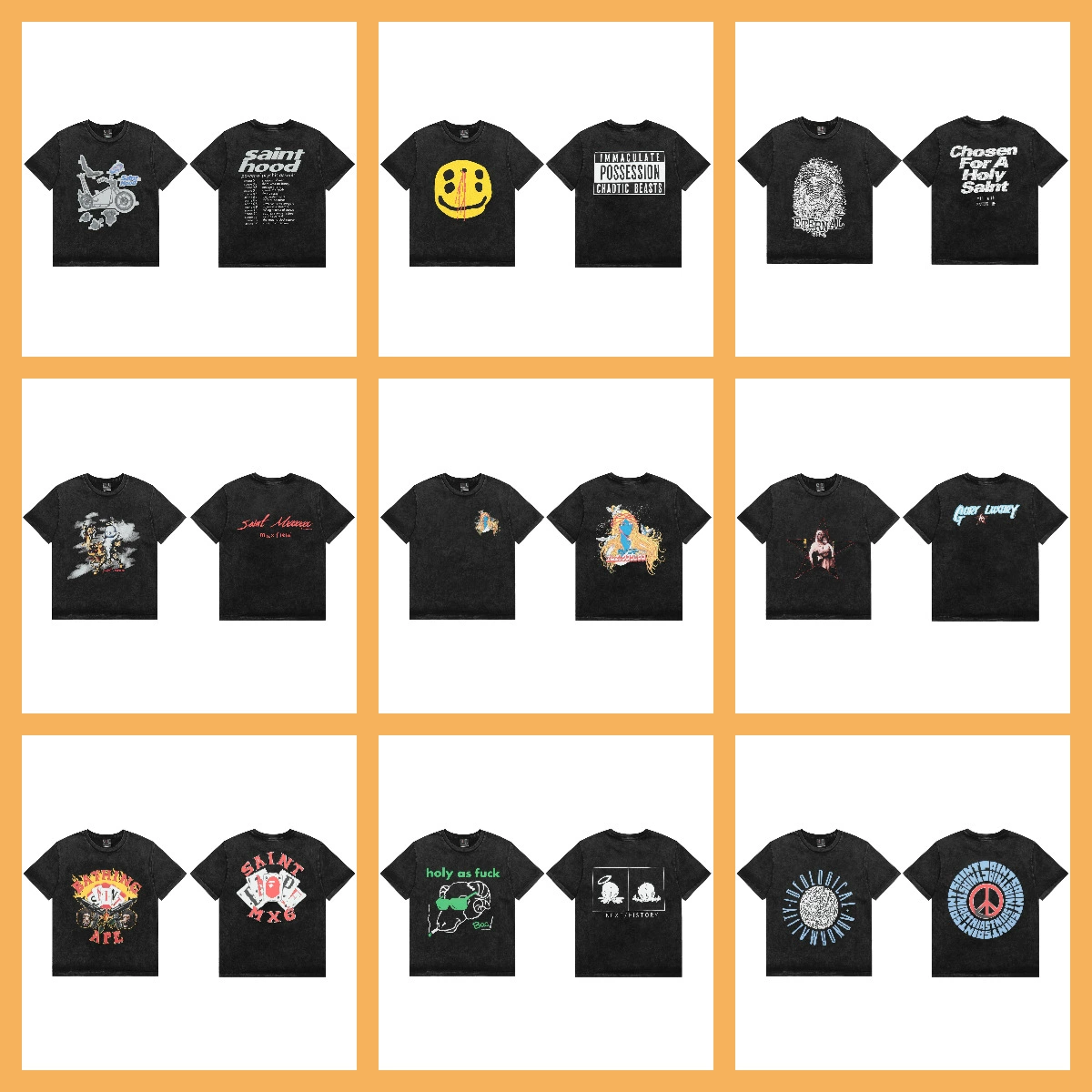 Трансграничная внешняя торговля Американский прилив бренда SAINT Classic с буквенно-печатной стиркой мужских и женских футболок с короткими рукавами летом