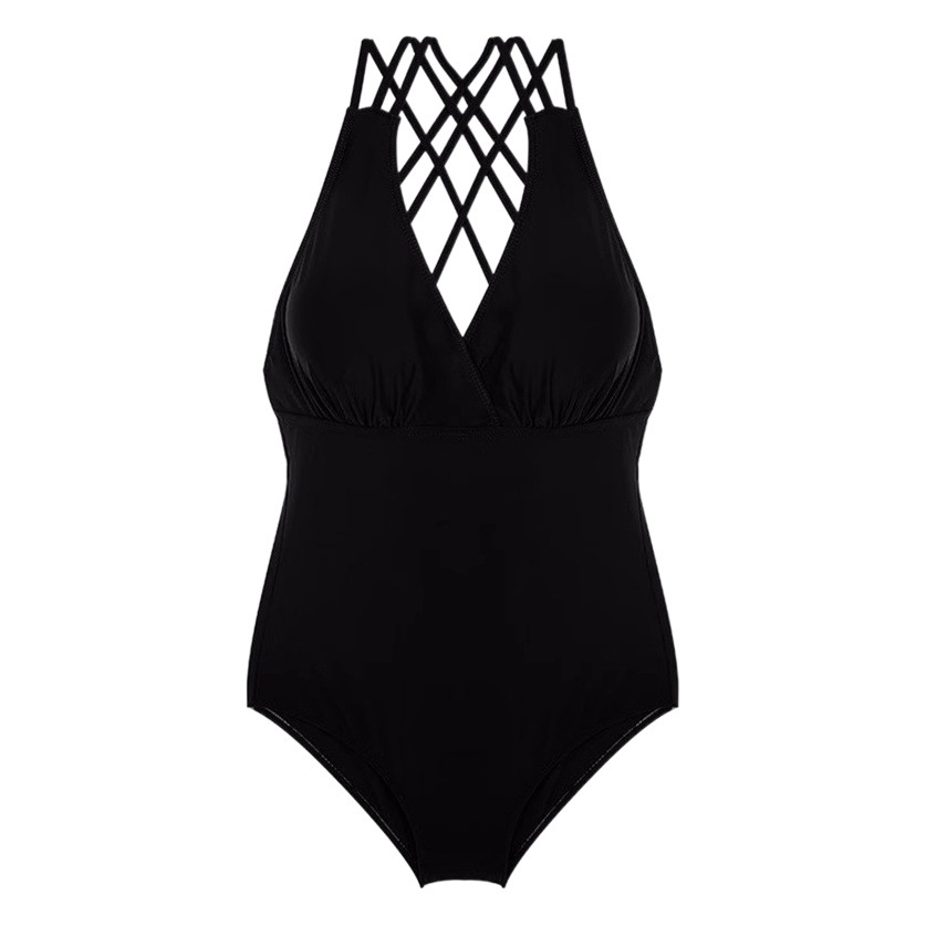 Traje de baño de estilo coreano de las mujeres sexy con cordones sin espalda grande cintura apretada que cubre el vientre conservador adelgazante pequeño cofre Vacaciones de aguas termales traje de baño de una pieza