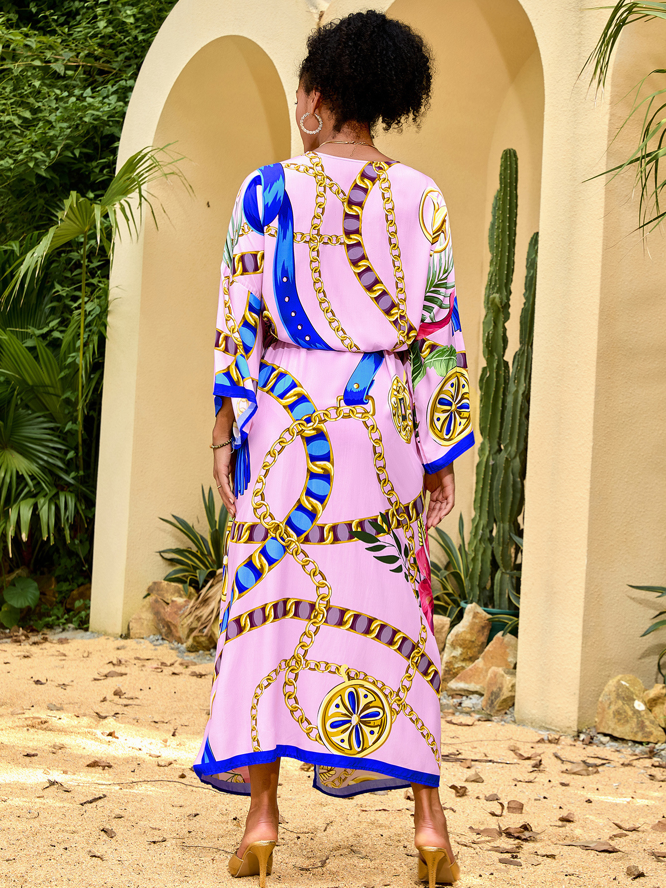 Transfronterizo amazónico algodón impresión playa camiseta vacaciones cardigan bikini con bañador camiseta B006