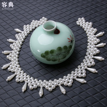 廠家直供韓國新款水滴珍珠假領項鏈 女式純手工飾品配件 服裝輔料