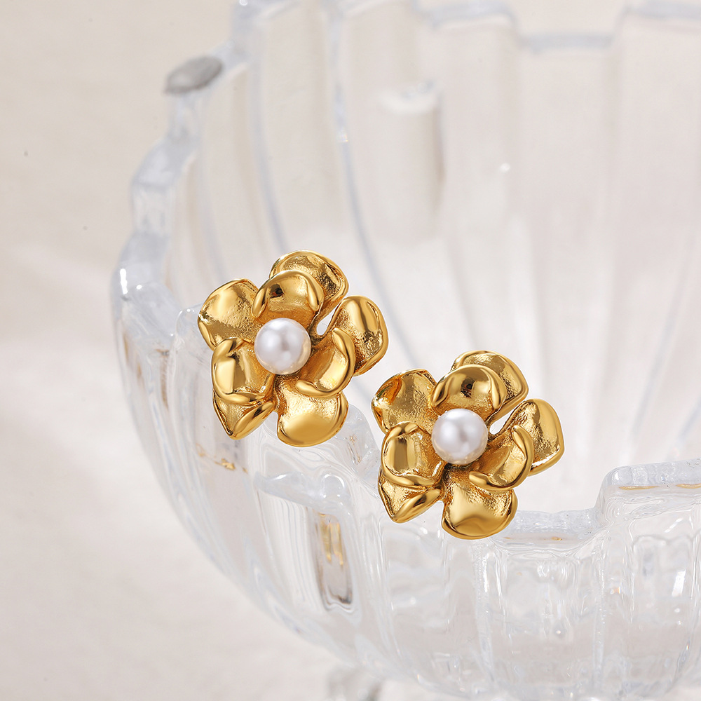 13g Weight Titanium Steel Ear Needle Material Ear Studs Classification 1 Pair Quantity Daily Occasion Titanium Steel Material Flower Pattern All Seasons Season Women's Gender Polished Finish Mixed Metal, Plating Design Elegant Style 1 Pair Elegant Flower Mixed Metal Plating Titanium Steel Ear Studs 9