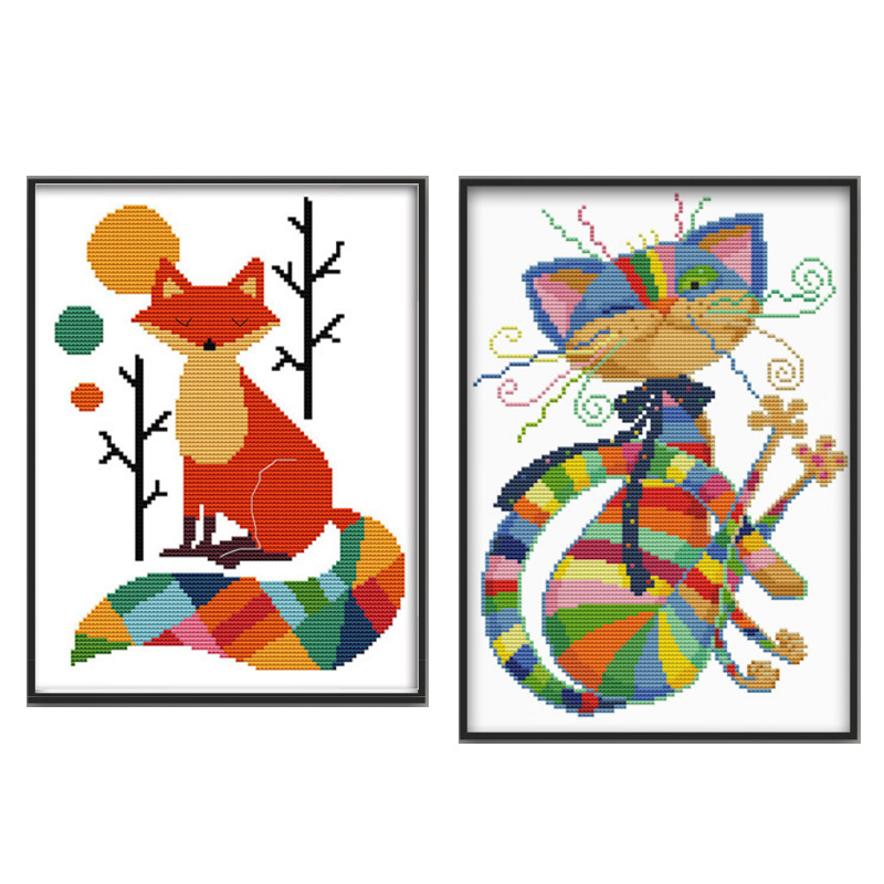 Factory direct cross stitch Amazon new colorful fox slightly self-embroidered DIY embroidery kit wholesale