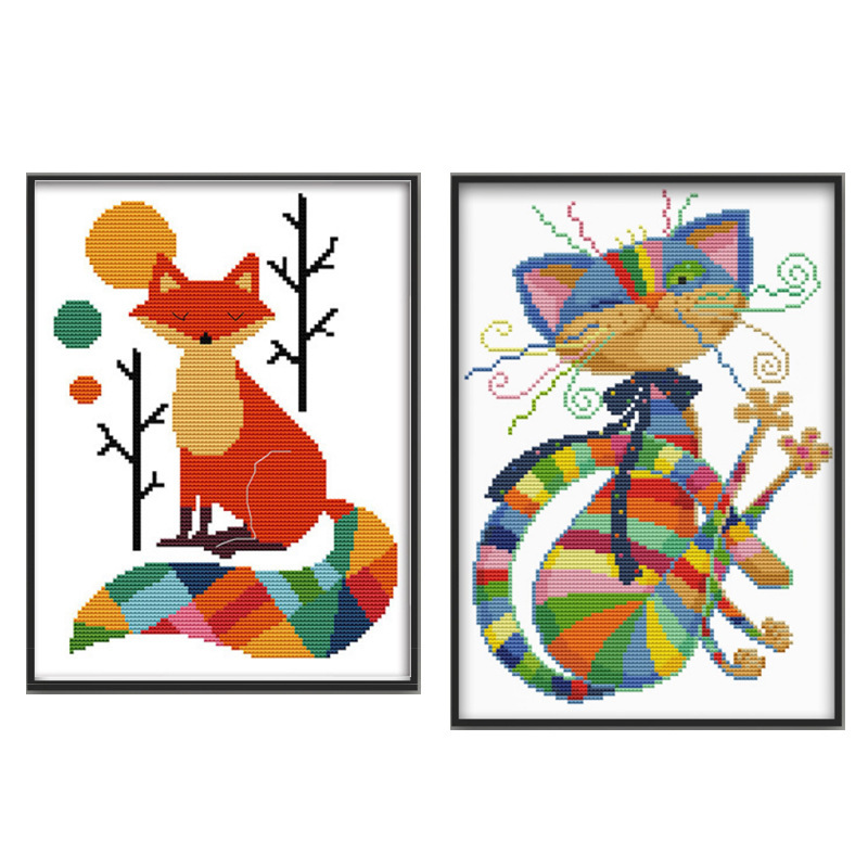 Factory Direct cross stitch Amazon new colorful Fox small simple self-embroidery diy embroidery kit wholesale