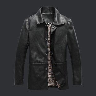 2023 Spring and Autumn New Middle-aged Men's Leather Jacket Men's pu Leather Jacket Dad's Single-Breasted Jacket