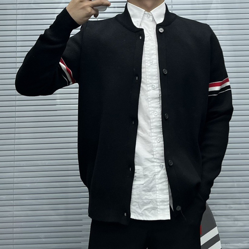 Factory Direct Sales of High-Quality Spring and Autumn Classic New Style Men's Cardigan Baseball Jacket with Double-Sleeve Webbing and Long Sleeves and Stand-Up Collar