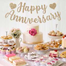 HAPPY ANNIVERSARY周年快乐纪念日金粉字母金葱纸拉旗气氛装饰