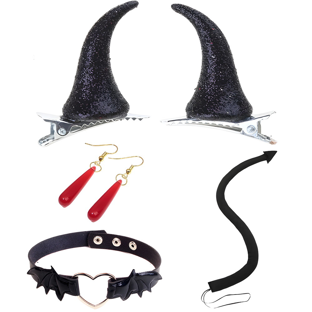 Set de Halloween para el Festival de los Fantasmas, diadema con cuernos de diablo, tridente, accesorios, alas de diablo, cola de diablo