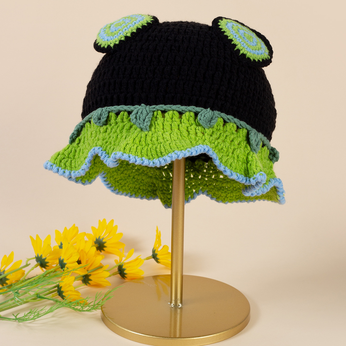 Cappello da donna vintage, lavorato a maglia, divertente, fatto a mano, autunno e inverno, dolce, versatile, in lana lavorata all'uncinetto_voghion.com