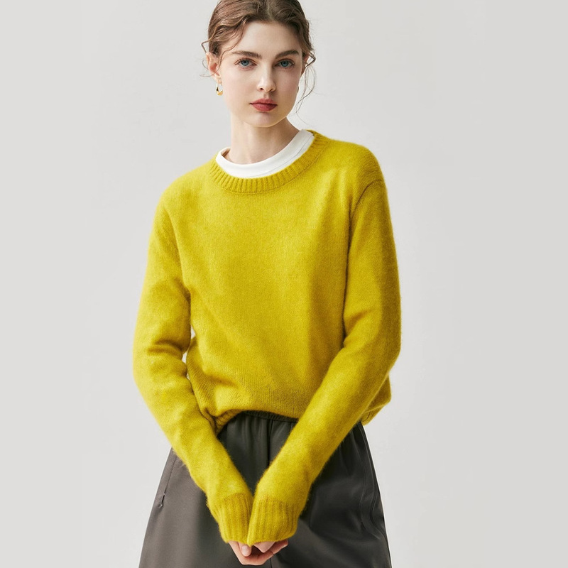 Kanglai 75% Cashmere 25% Mulberry Silk Women's Round Neck Loose Knit Base Sweater Lazy Style White Factory Silk Kanglai 75% Cashmere 25% Mulberry Silk Women's Round Neck Loose Knit Base Sweater Lazy Style White Factory Silk