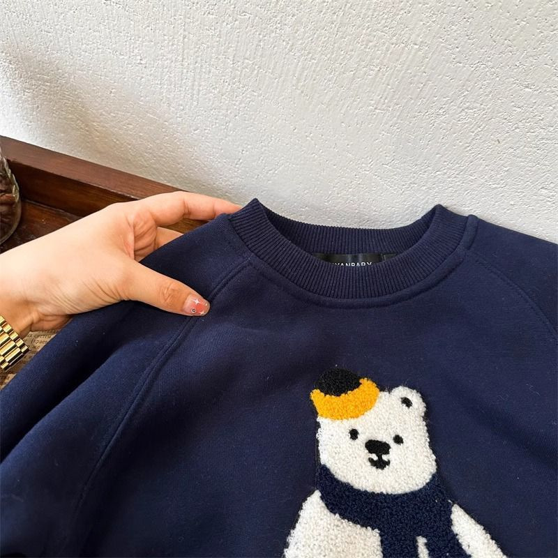 Suéter de terciopelo para niños coreanos, niños y niñas, otoño e invierno, camisa de fondo casual, lindo top de dibujos animados tridimensional, versión coreana