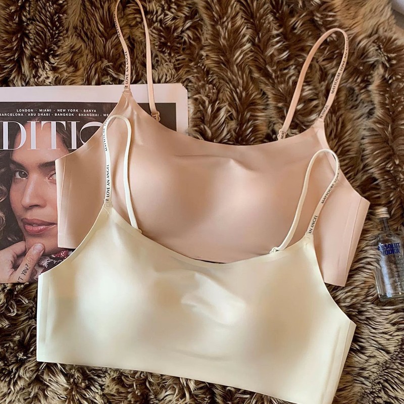 无痕缎面内衣女大胸显小显瘦上托收副乳夏季防走光抹胸细肩带文胸|undefined