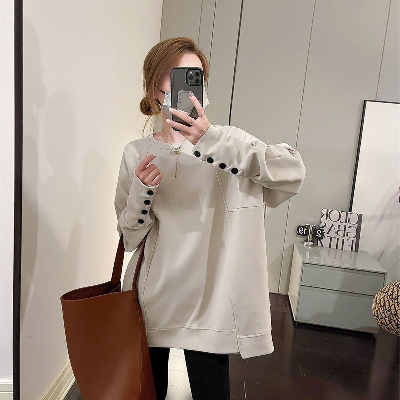 Cross-border 2023 spring new large size loose long thin crew neck long sleeve T-shirt vests women fat mm300 kg