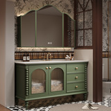 Комбинированный шкаф для ванной комнаты в стиле французского ретро середины века, встроенный умывальник из шифера, изогнутый под давлением, умывальник для ванной комнаты