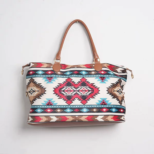 Cross-border New Ethnic Style Portable Crossbody Bag European and American Cow Canvas Bag Large Capacity Printed Travel Bag