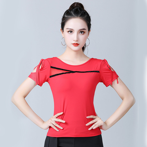 Latin dance ballroom dance social practice clothing for women on behalf of adults summer slim modern dance short-sleeved tops for women