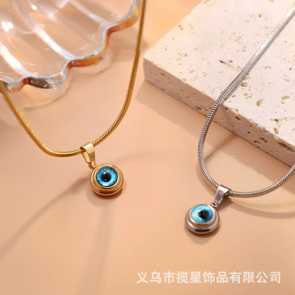 欧美天使之眼钛钢项链男镀金精致锁骨链个性轻奢原创设计饰品批发