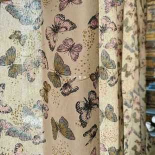 ✅ American Country Style Cotton, Linen, Butterfly Finished Curtains, Bay Window Partition Curtains, Retro Style B&B Study Room Living Room Windows