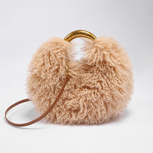 25�羳�¿�Ůʽë�q���������ëб��A��fuzzy fur bag 51216