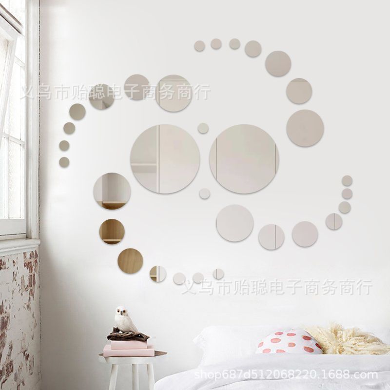 Mirror Wall Stickers Circle Mirror 3D Stereo Decoration Large Circle 15cm Each Set 32 Pcs and 26 Pcs Two Styles Ps Material
