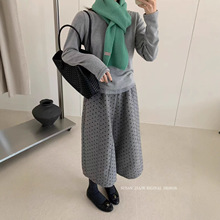 苏珊 韩系复古时尚波点阔腿休闲裤2025秋冬新款慵懒风毛呢裤1707S