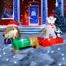 跨境充气北极熊和企鹅拉腊肠狗气模户外装饰圣诞庭院花园摆件