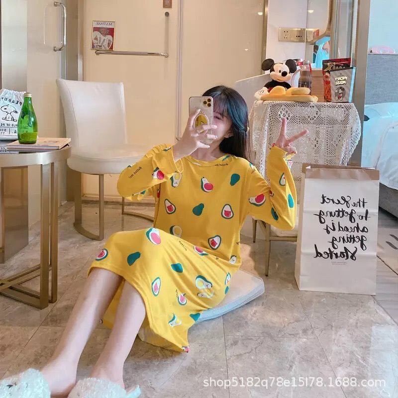 Otoño estilo coreano camisón de manga larga de las mujeres lindo más tamaño camisón de las mujeres Primavera Otoño Invierno largo camisón al aire libre ropa para el hogar