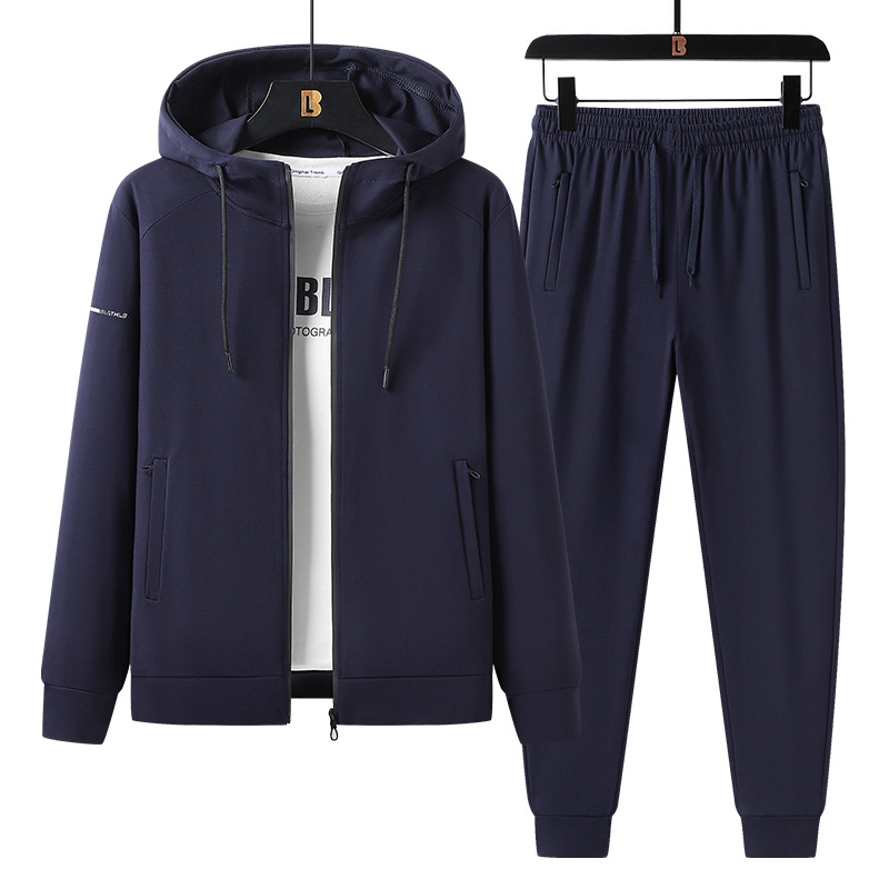 Trajes de ocio transfronterizos para hombres encapuchados chaqueta de primavera y otoño para correr ropa deportiva cardigan de mediana edad y suéter conjunto de dos piezas