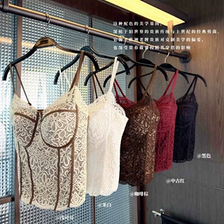 秋季新款带胸垫吊带鱼骨蕾丝背心女内搭打底外穿无痕内衣美背6132