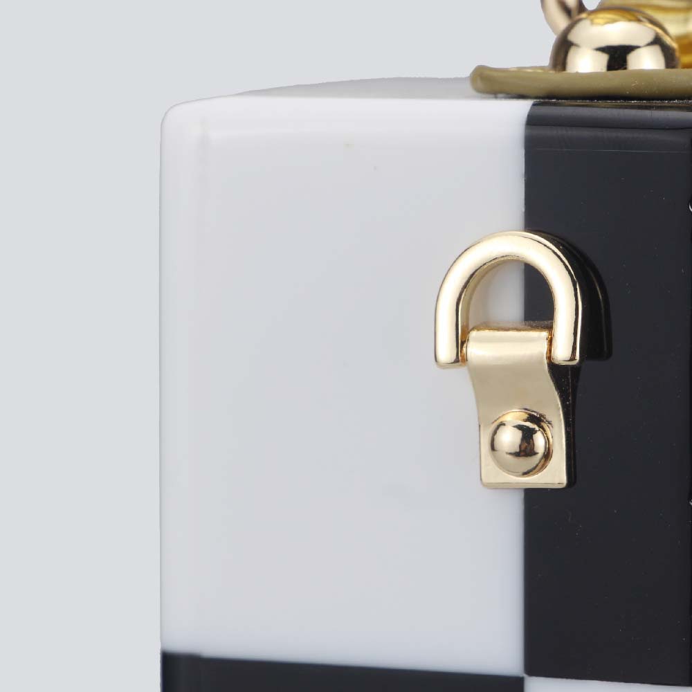 Trendy Korean-Inspired Checkerboard Acrylic Box Bag – Versatile Shoulder & Crossbody Clutch With Lock Closure_voghion.com