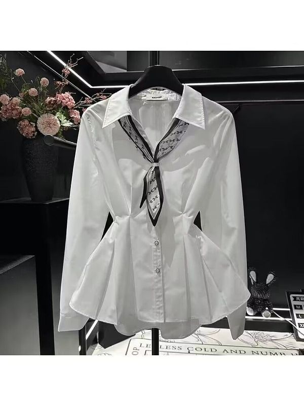 丝巾飘带长袖衬衫女2025早秋新款感时尚气质收腰显瘦衬衣春秋上衣|undefined
