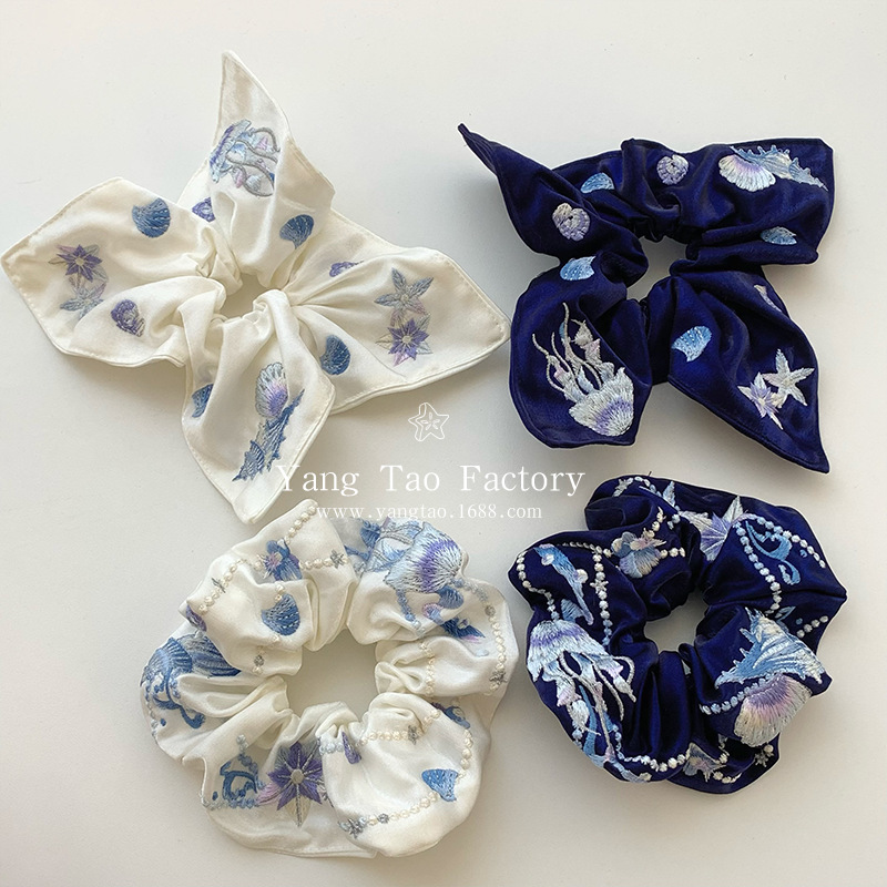 Serie china de bordado de alto nivel de mar nuevo delicado cabello impresión de cabello de alto nivel anillo de cabello de intestino para mujeres