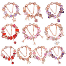 新款玫瑰金魅力流苏捕梦网.排钻.水晶 桃心吊坠女士手链批发