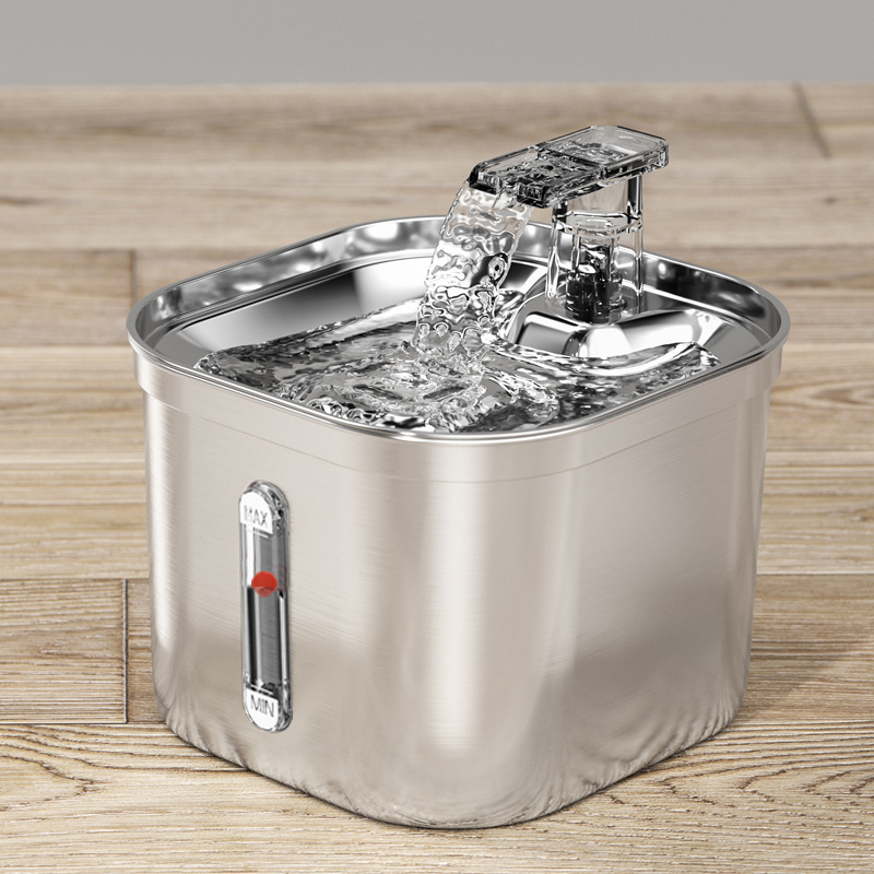 Pet potable cuadrado de acero inoxidable filtro de circulación automática inteligente de agua de inducción gatos y perros alimentadores de agua venta caliente