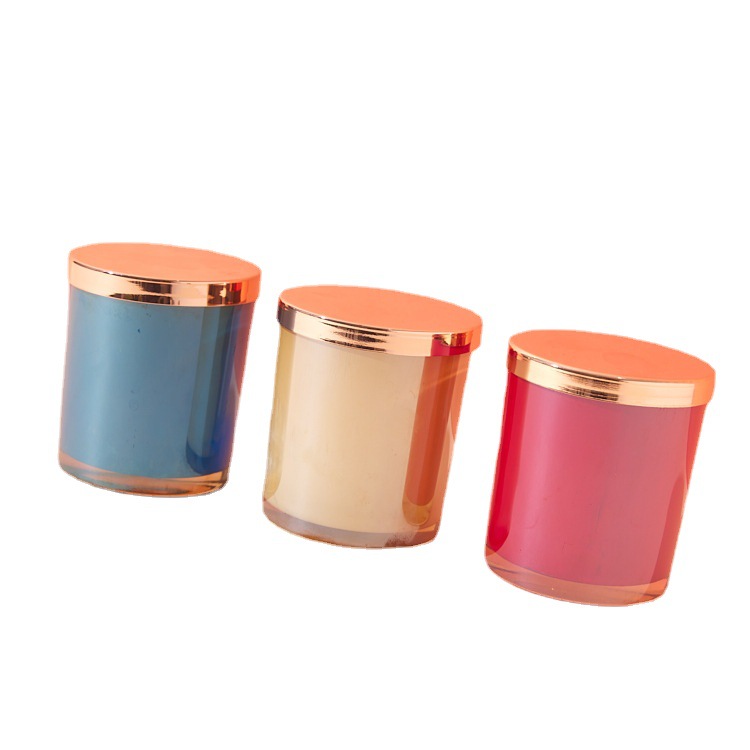 Portavelas de lujo 8090, portavelas de vidrio color champán galvanizado, portavelas de vidrio rojo galvanizado con tapa