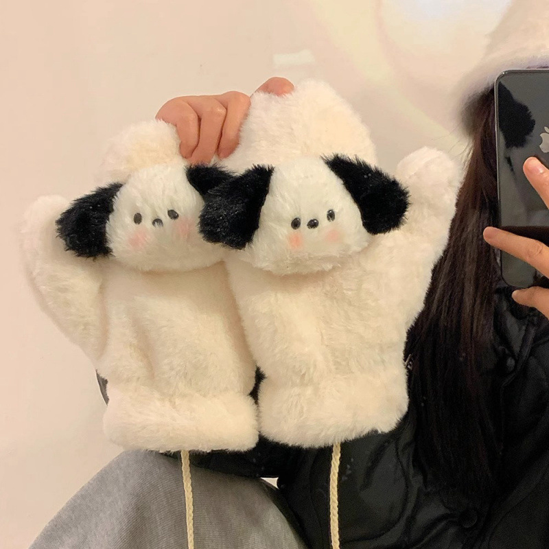 Nuevos productos lindos guantes para perros de peluche de invierno para mujeres de peluche para estudiantes de invierno para montar guantes calientes al por mayor