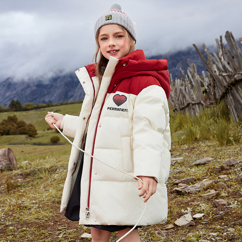 Children's long warm down jacket for students for leisure