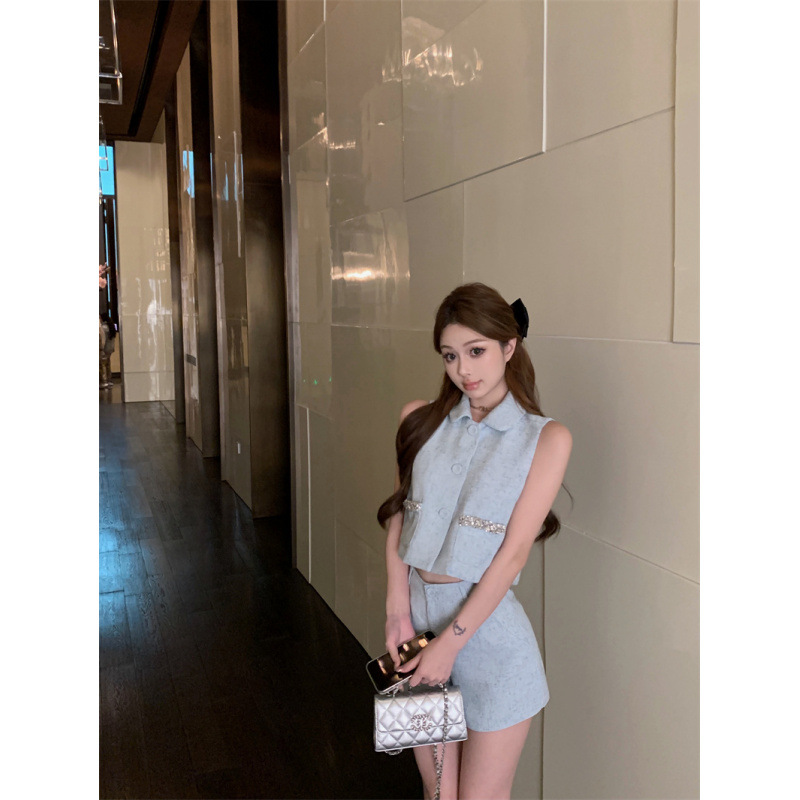 昕可达 露思恋人小香编织马甲短裤两件套春季新款高级感套装女