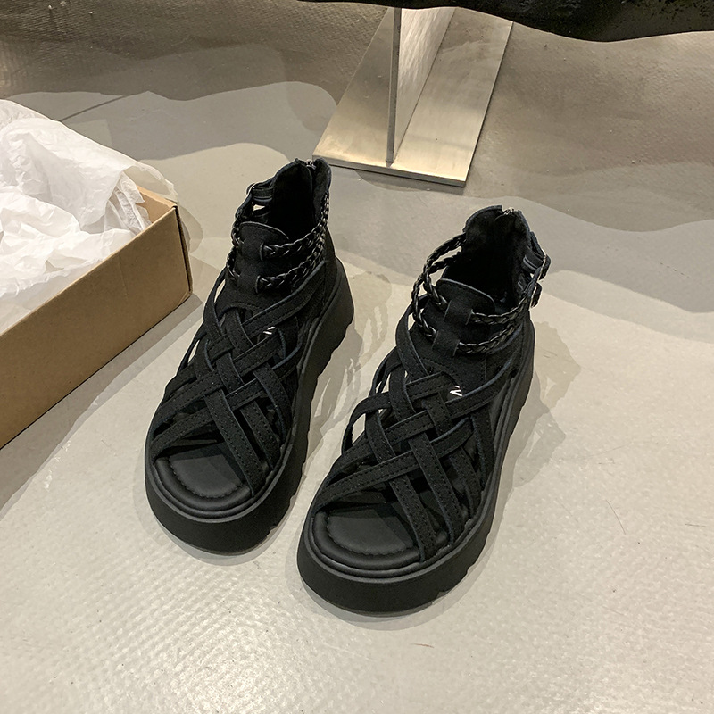 8 cm de aumento de altura sandalias de verano 2025 nuevo estilo exterior casual versátil muffin grueso con sandalias romanas