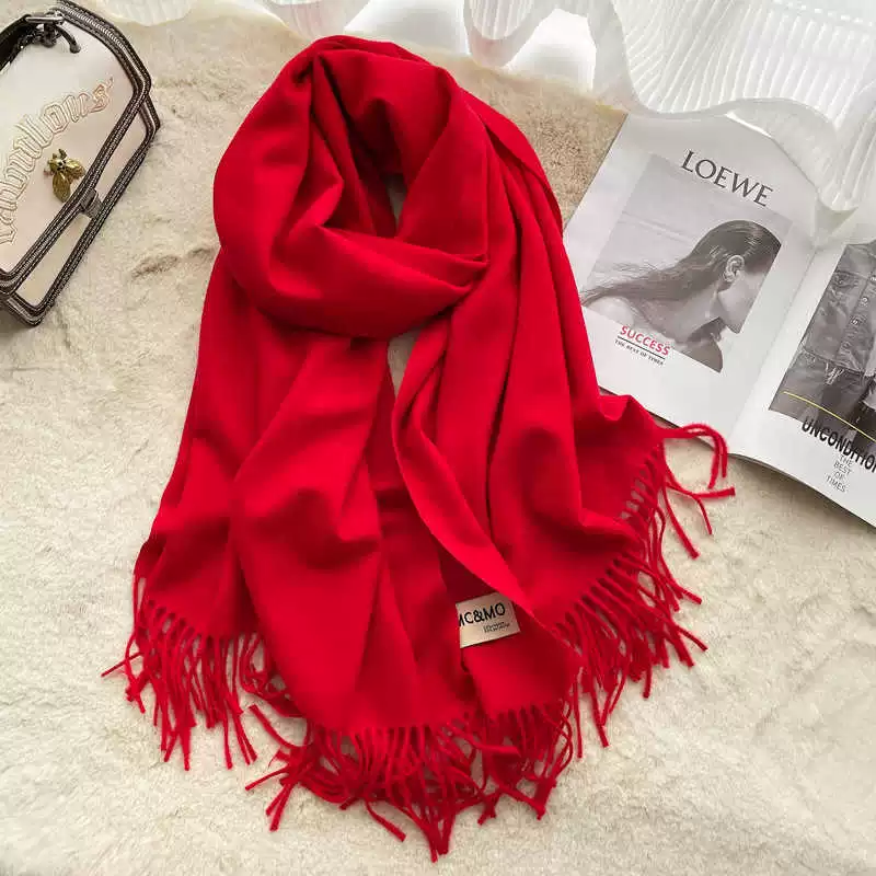 Colored winter scarf, red cashmere, keep warm universal cloak, increased thickness