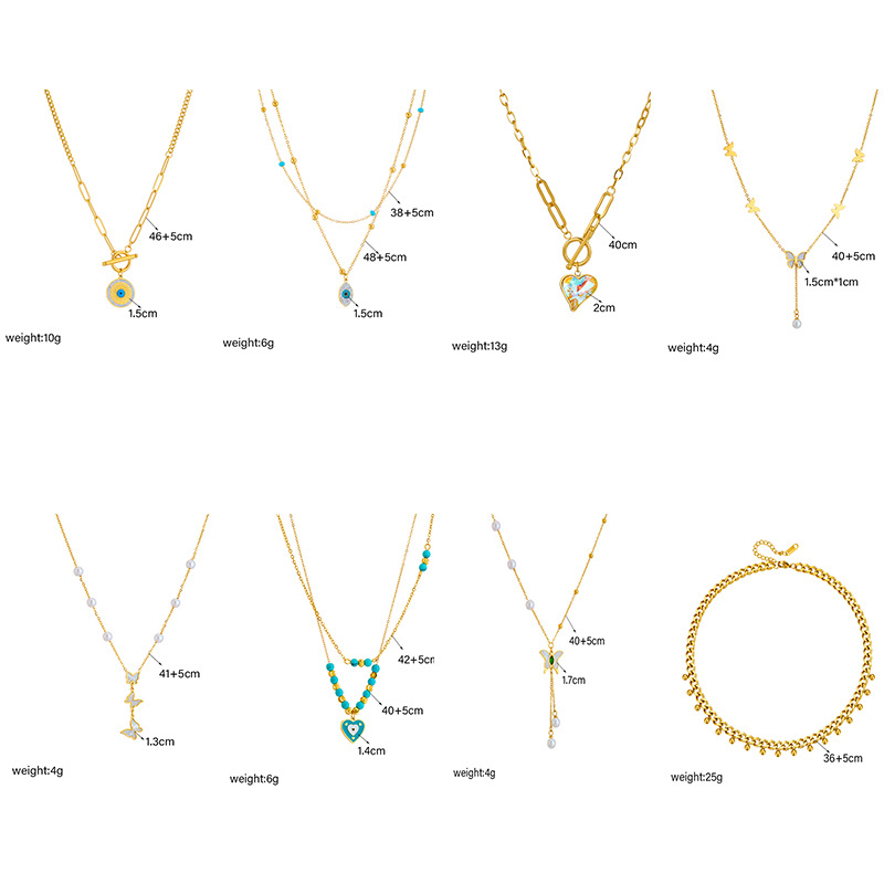 Wholesale Jewelry Lady Modern Style Classic Style Heart Shape Eye Butterfly Titanium Steel Rhinestones Plating Double Layer Necklaces Pendant Necklace Necklace display picture 5