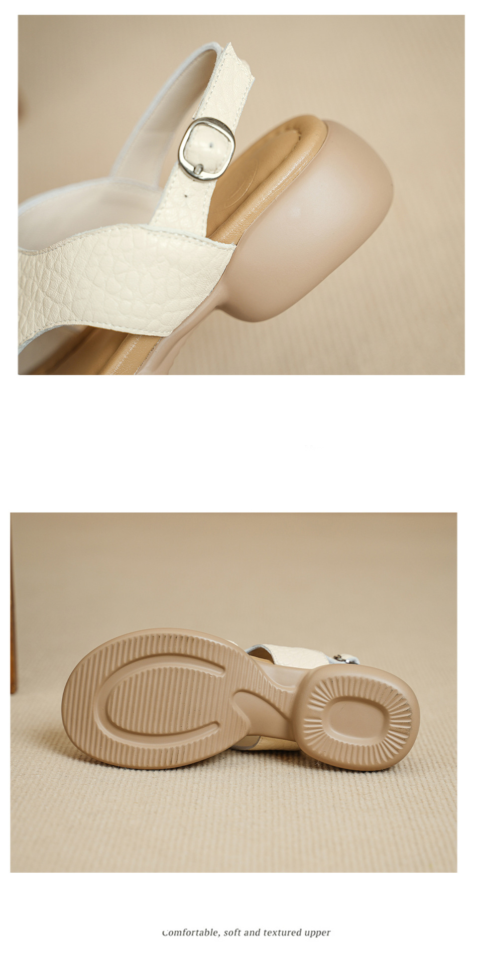 Sandal nữ hở mũi gót vuông đế dày quai ngang — Xám voi chi tiết 15